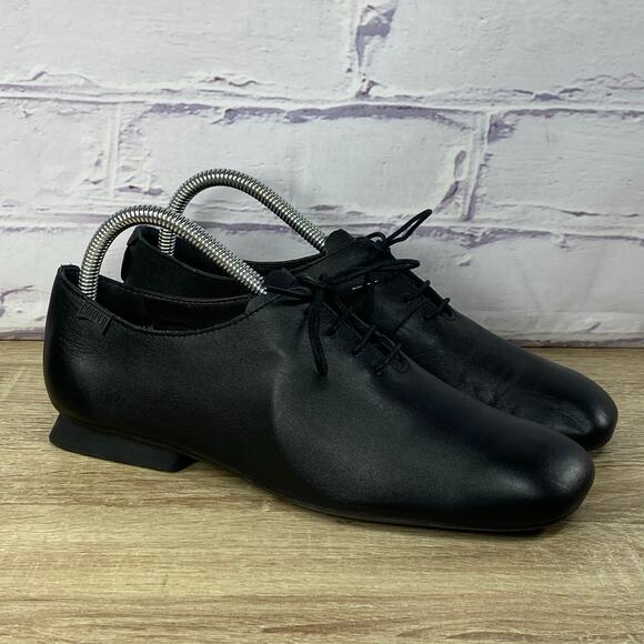 Camper Casi Myra Black Leather Lace Up Oxford Shoes Women's 39 US 8.5 Ballerina - Picture 1 of 8